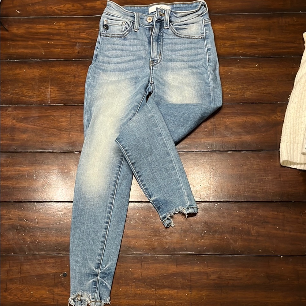 Light Blue Distressed Hem Women Jeans